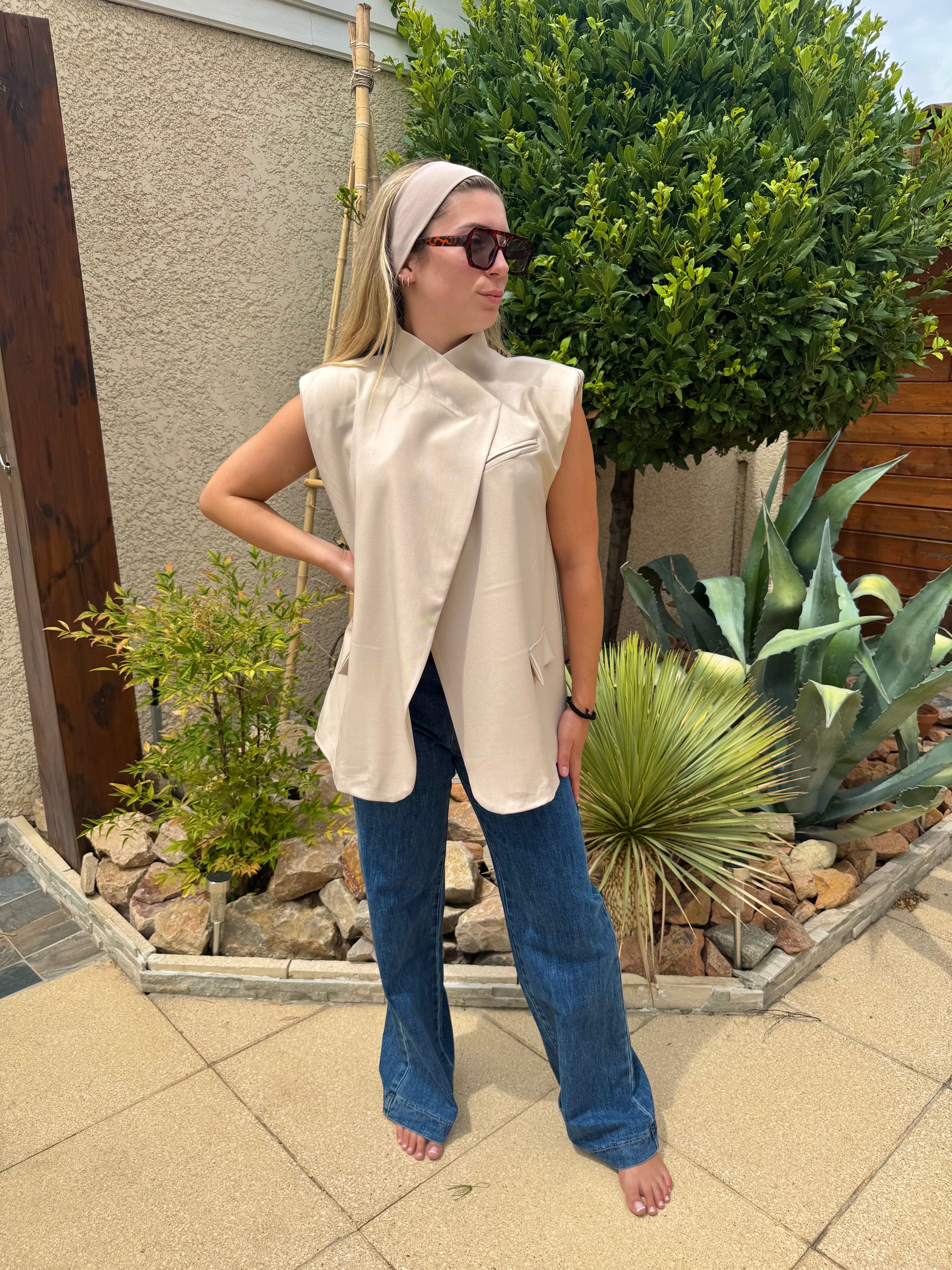 Gilet Tailleur Sans Manches Beige