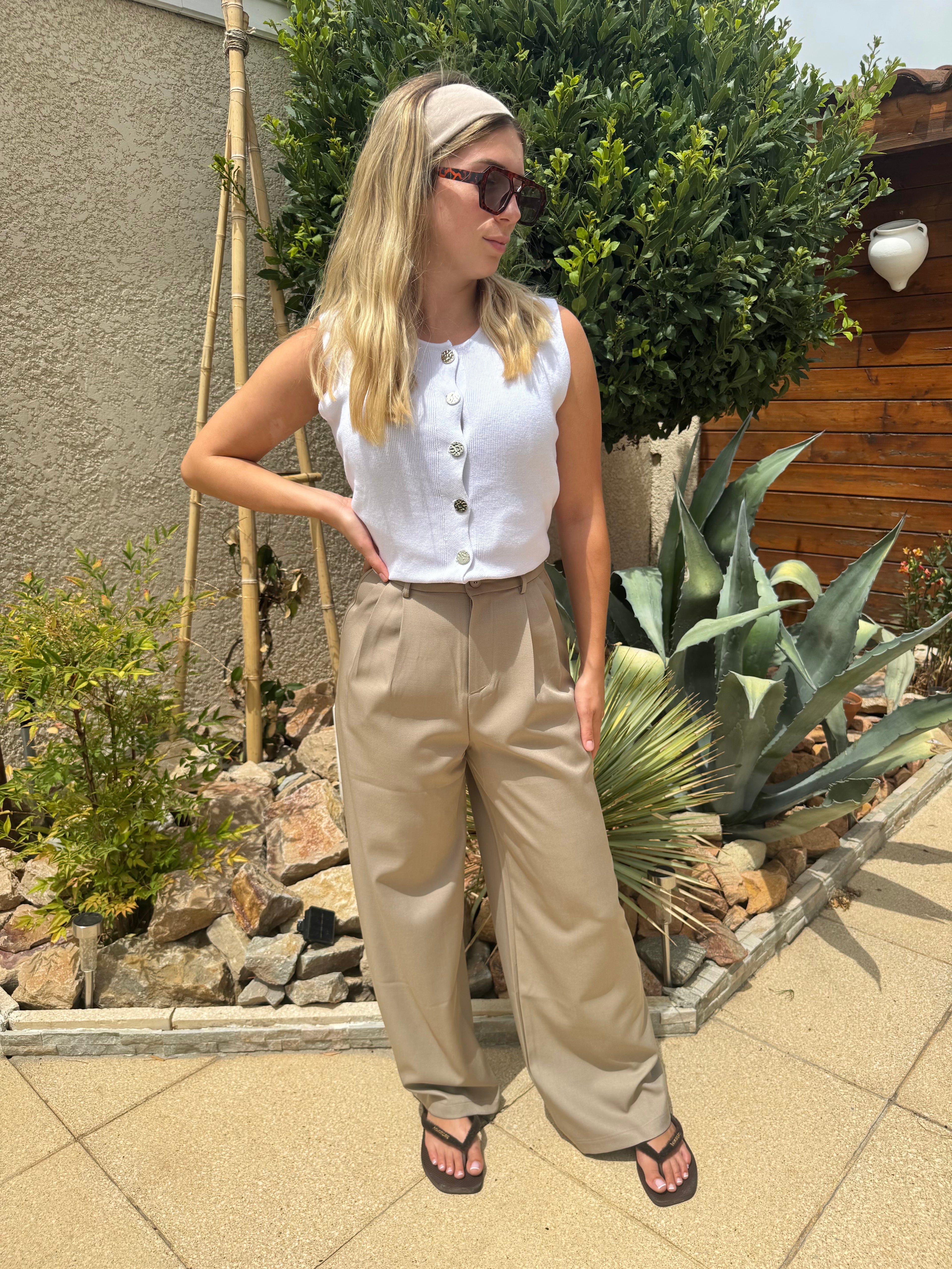 Pantalon Tailleur Wide Taupe