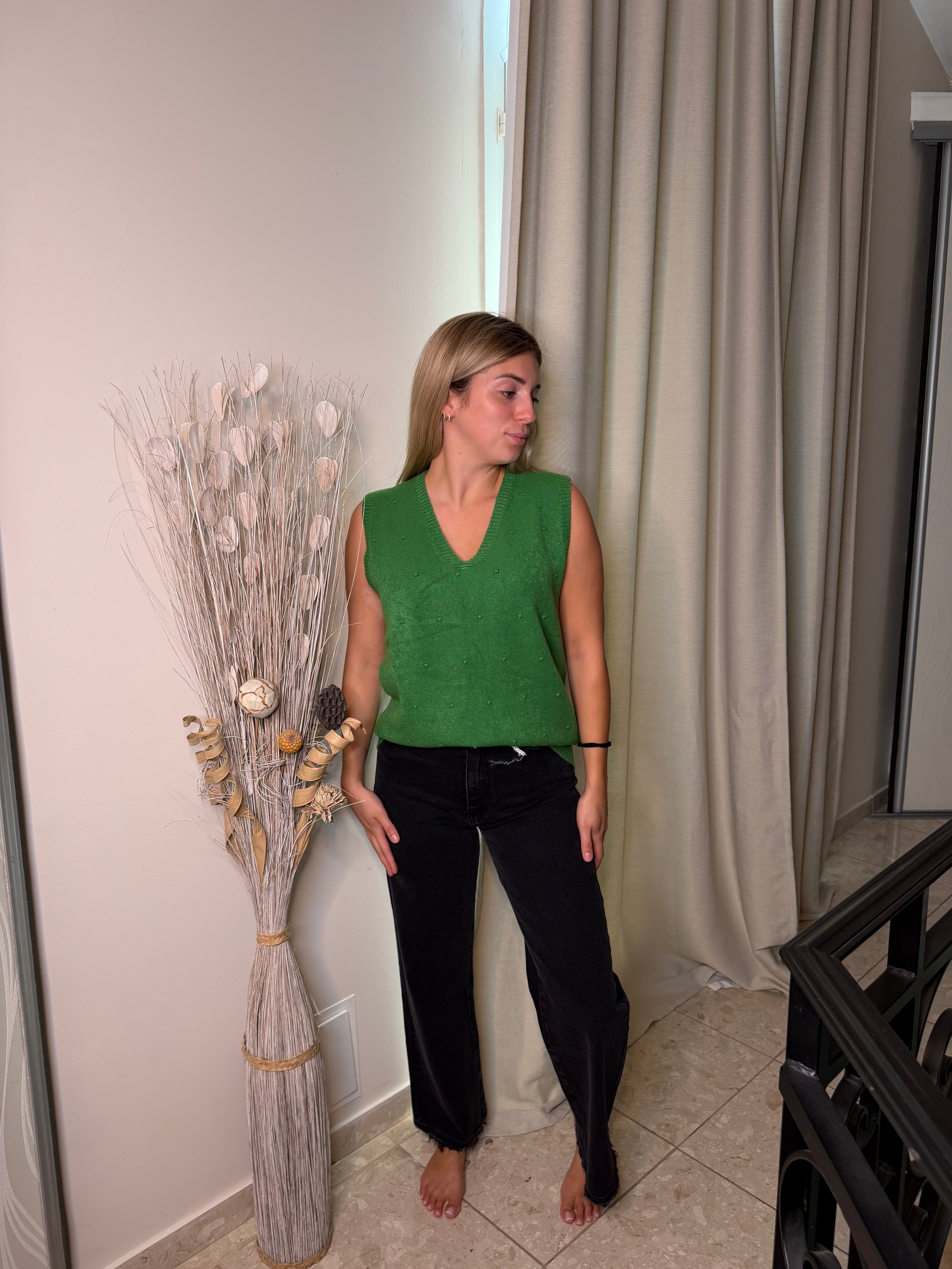 Pull sans manches à petits pois en maille