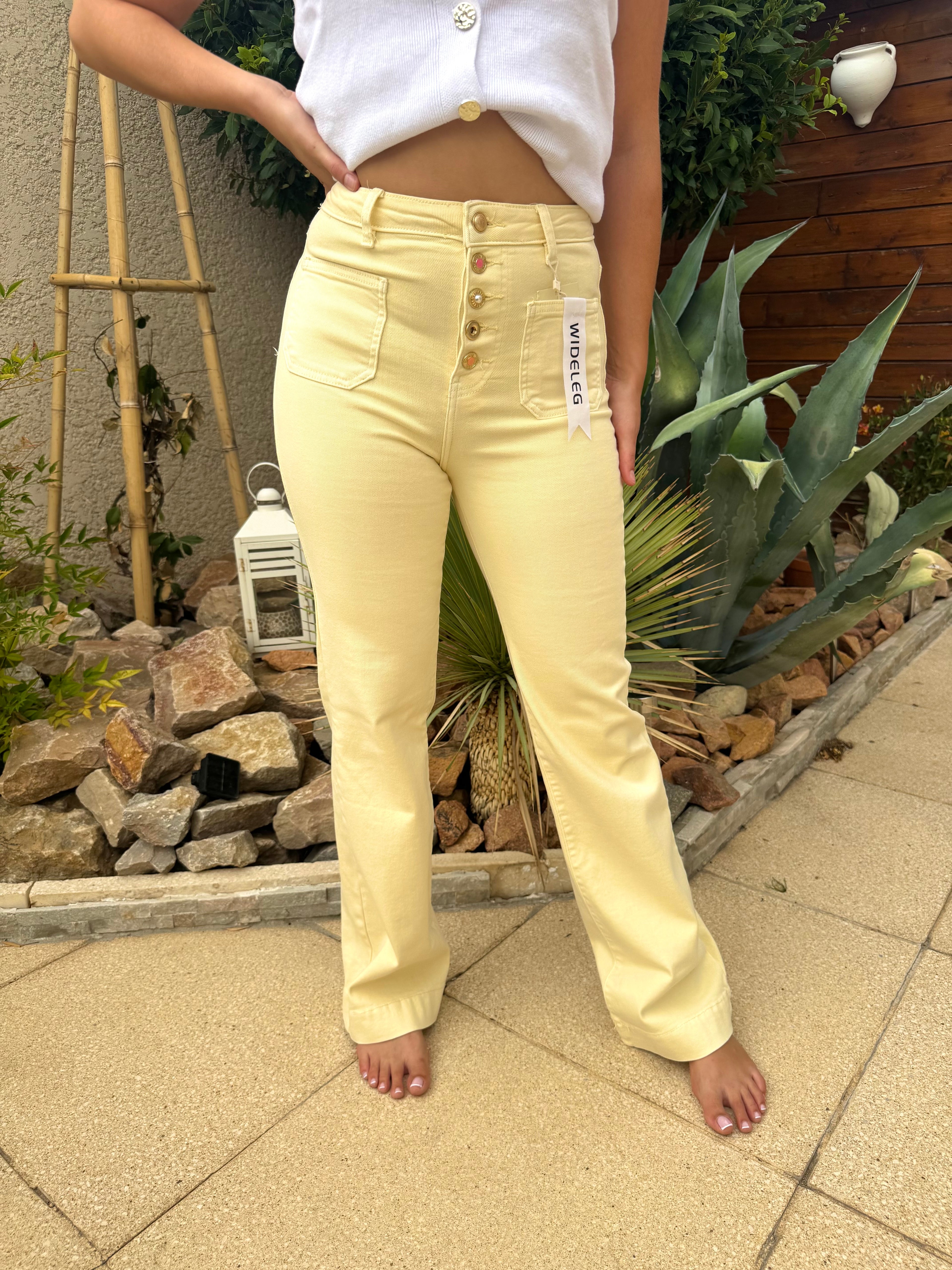 Jean Wide Taille Haute Jaune