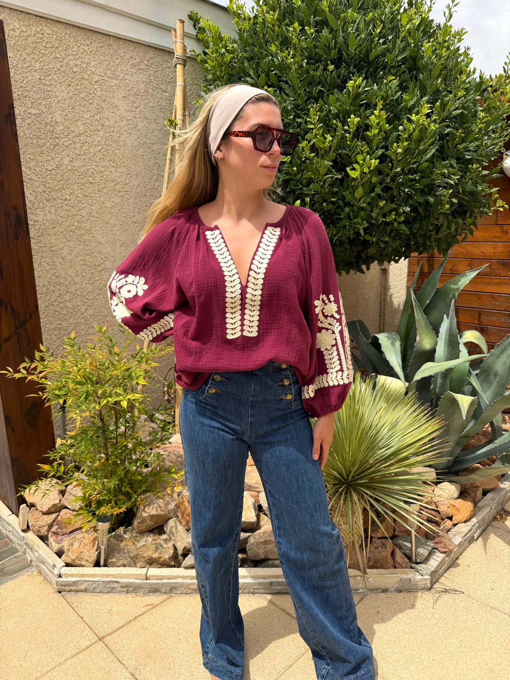 Blouse Brodée Bordeaux Bohème