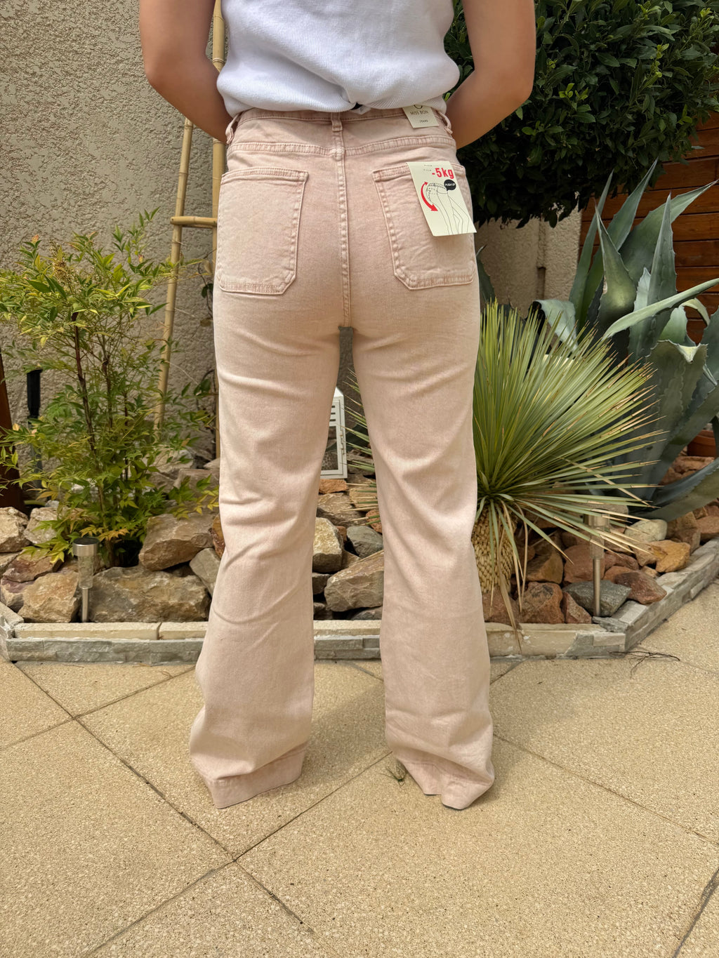 Jean Wide Taille Haute Rose Poudré