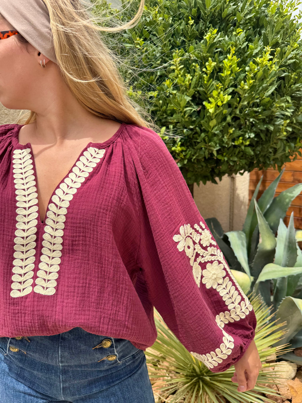 Blouse Brodée Bordeaux Bohème
