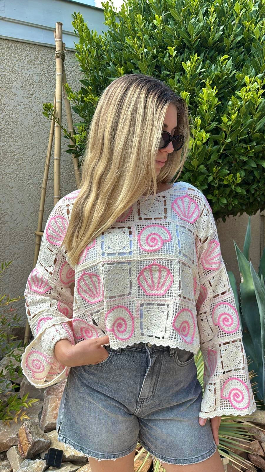 Pull crochet Coquillage