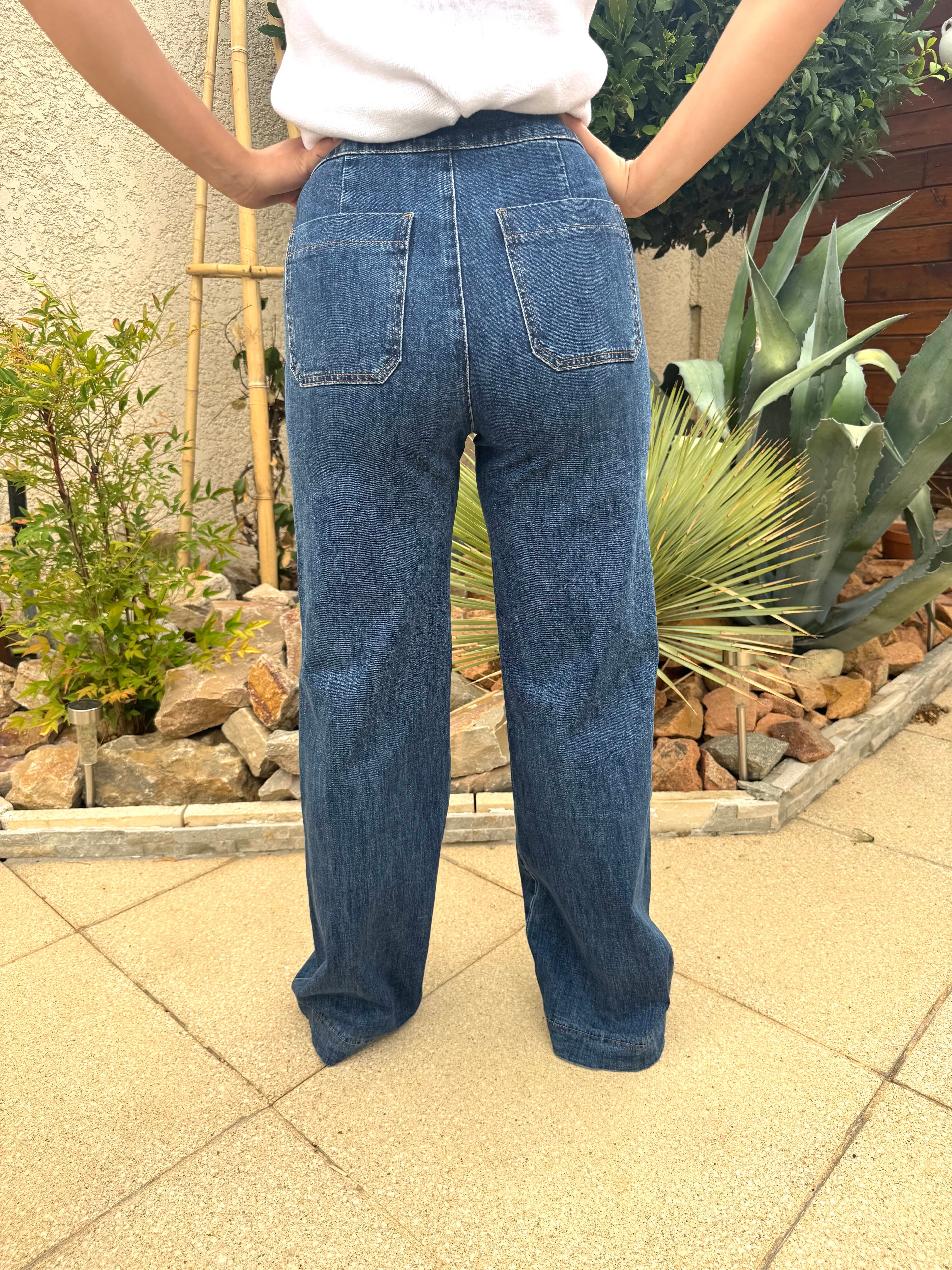 Jean Wide Taille Haute Boutons Dorés