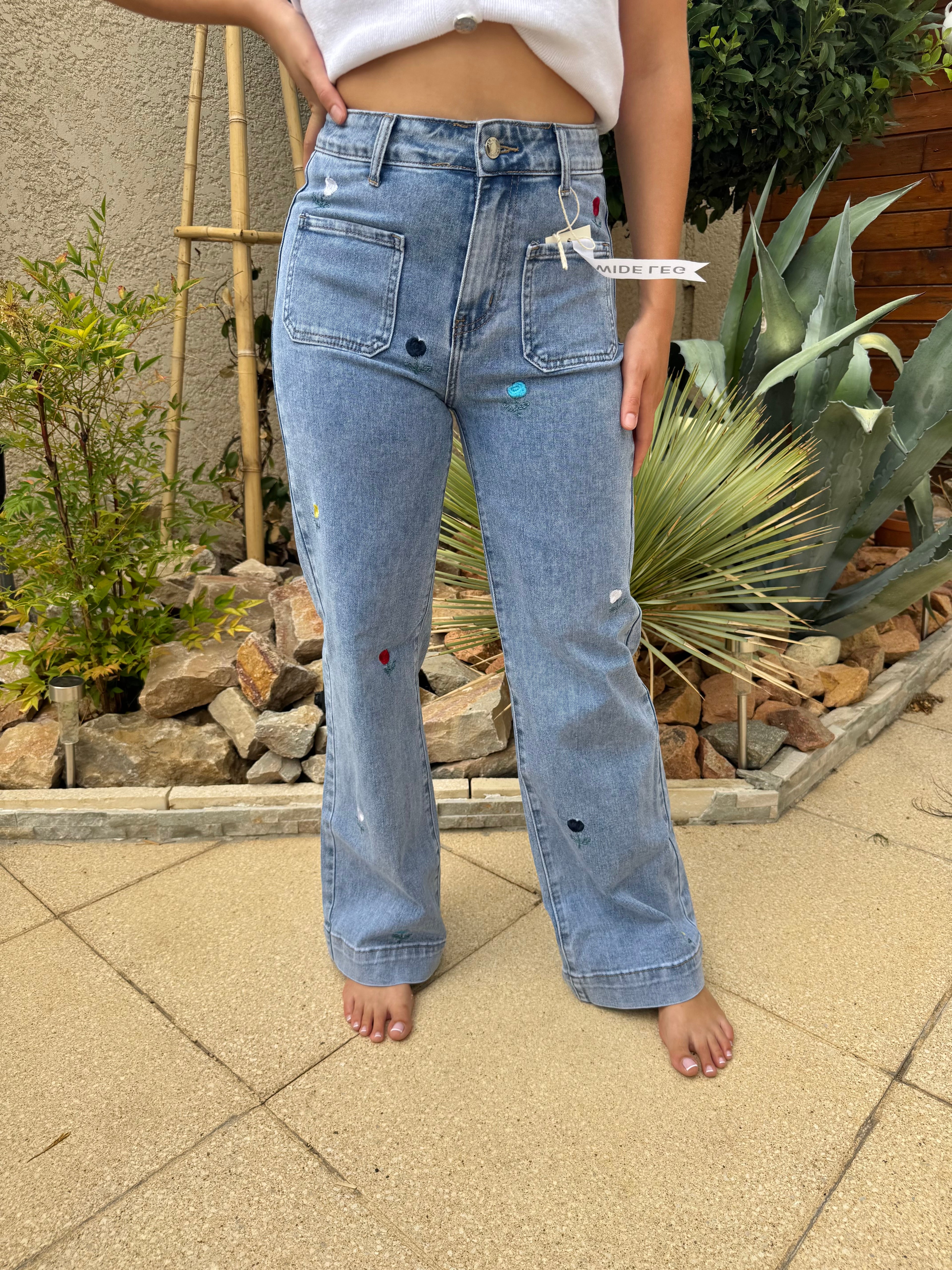 Jean Wide Brodé Bleu Clair