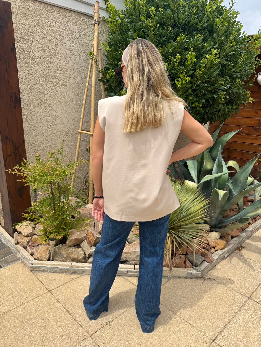 Gilet Tailleur Sans Manches Beige